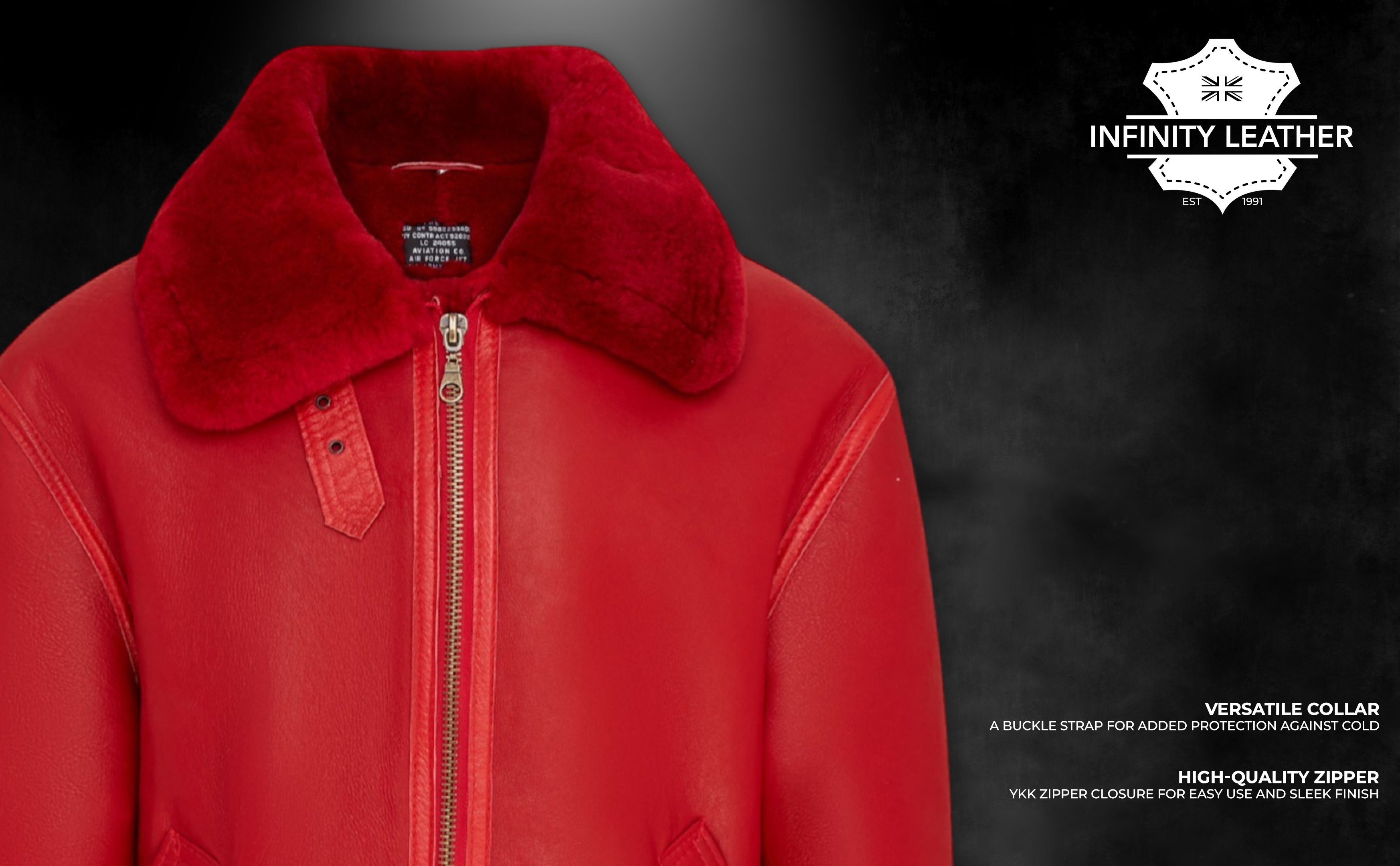 Herren Rot Shearling Aviator WW2 Bomber Fliegen B3 Raf Schafsfell